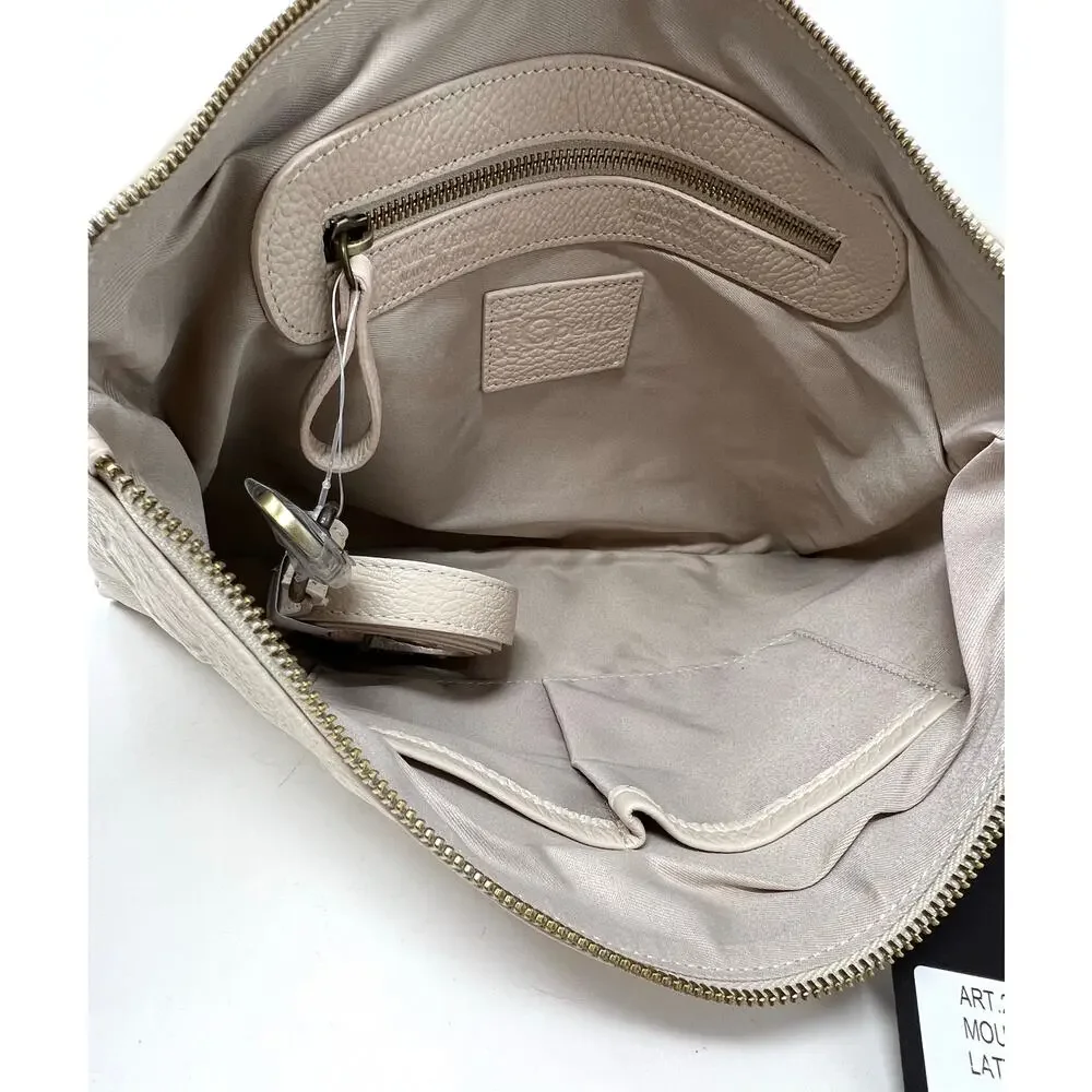 IO PELLE Italia Skull Embossed Leather Crossbody Bag Clutch Lt. Beige 14x10